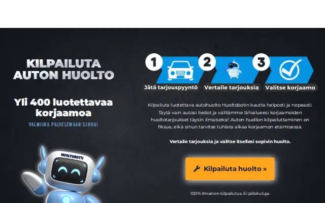 Huoltobotti -sivuston etusivu