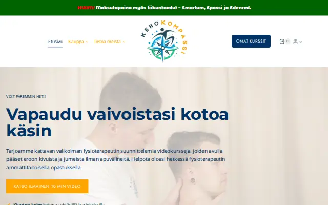 Kehokompassi -sivuston etusivu