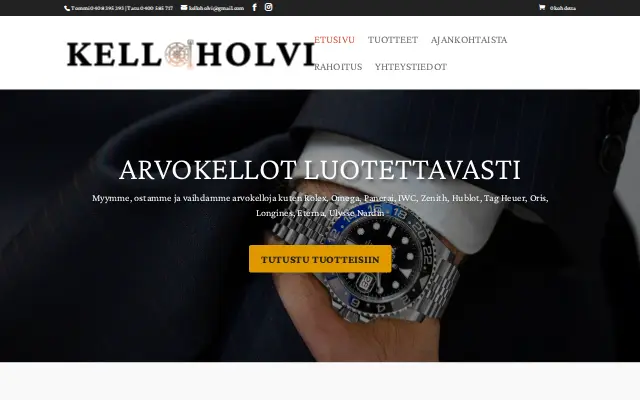 Kelloholvi -sivuston etusivu