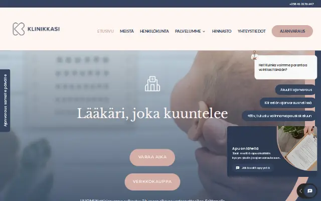 Klinikkasi -sivuston etusivu
