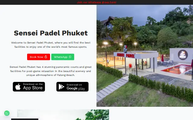 Sensei Padel -sivuston etusivu