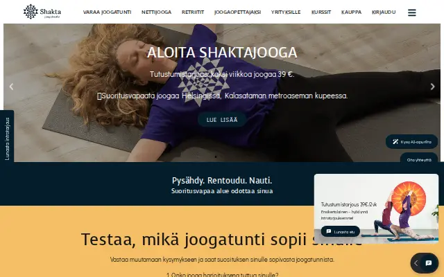 Shakta Joogakoulu -sivuston etusivu
