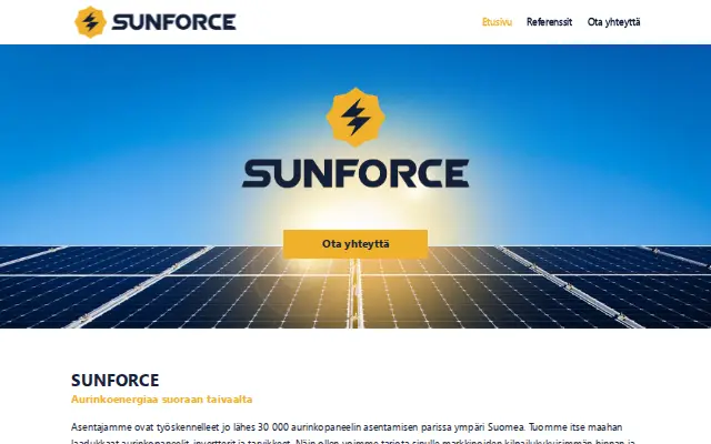 Sunforce -sivuston etusivu