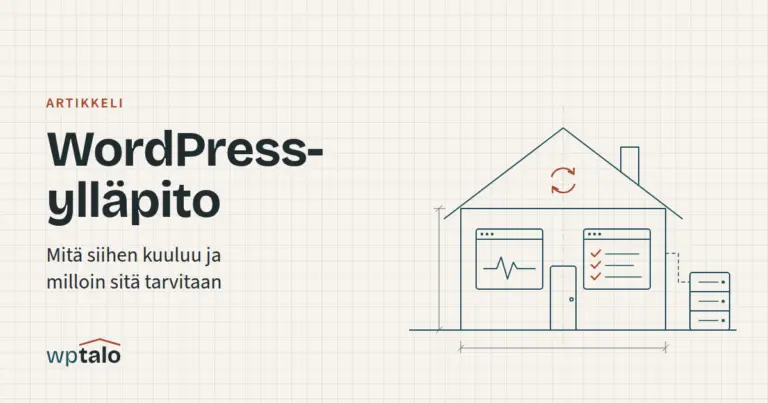 Viivapiirros talosta, jonka ikkunoissa näkyvät valvonnan käyrä ja tarkistuslista. Katolla on päivitysnuolet ja vieressä varmuuskopiopalvelin.